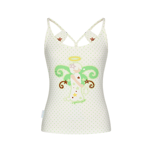 BETWEENAND 敲可爱绿色椰子波点吊带背心女背后小翅膀可外穿上衣