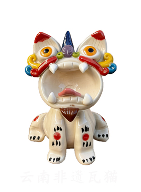 大理非遗瓦猫招财陶瓷大号摆件