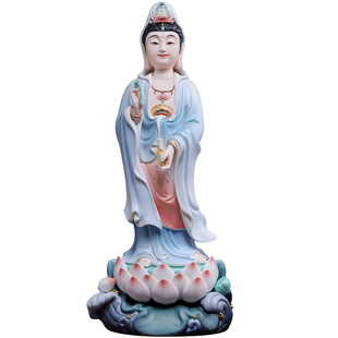 戴玉堂德化陶瓷立荷观音家用客厅供奉南海观世音菩萨佛像立像摆件
