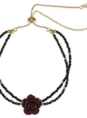 新中式黑晶串珠玫瑰手链朱砂手链
