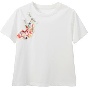 女童短袖T恤新中式儿童国风上衣夏装2025新款洋气女孩圆领打底衫