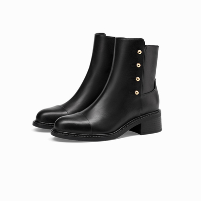 蹀愫中式圆头靴子增高时装靴女鞋