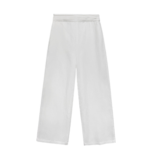 白色天丝亚麻凉感阔腿裤女夏薄款垂感老钱风裤子棉麻休闲直筒裤子