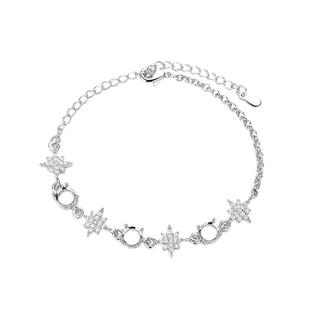 镀白金色新款女手链托铜手链空托diy镶嵌圆形翡翠华子钻仿925银托