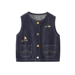 jellybaby男童牛仔马甲春新款宝宝开衫早春外穿刺绣背心5儿童坎肩