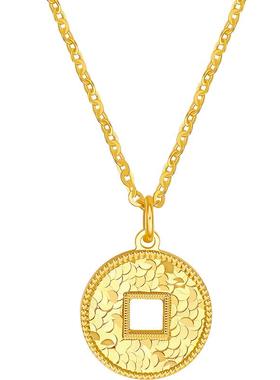 周六福项链女小铜币链坠S925银黄金色小众送女友本命年礼物