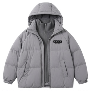 假两件棉服男生冬季新款青少年休闲保暖帅气加厚连帽棉衣男装士潮