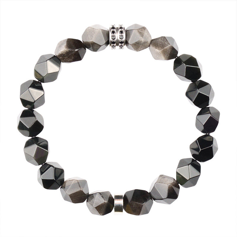 黑曜石手链男高级感男生天然银曜石手串小众手饰招财转运情侣饰品