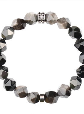 手链男高级感黑曜石银曜石手串