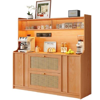 实木餐边柜一体靠墙藤编储物柜复古家用客厅茶水柜咖啡机柜收纳柜