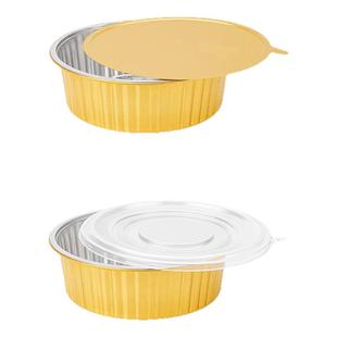 1000只金色一次性锡纸盒商用加厚锡纸碗盘铝箔带盖圆形外卖打包盒