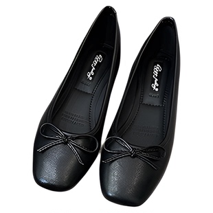 陈姬儿法式黑色方头单鞋女浅口平底蝴蝶结芭蕾鞋一脚蹬懒人鞋1135