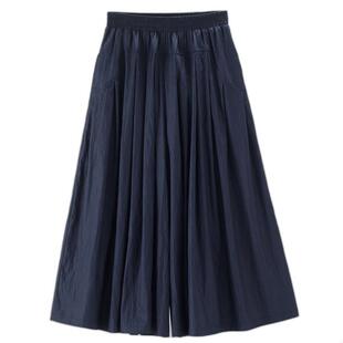 设计师款佐丹奴裙裤女夏季仿牛仔阔腿裤松紧腰休闲七分裤18425512