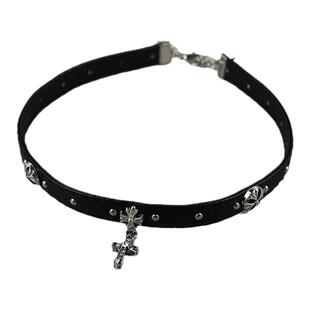 暗黑十字架项链甜酷辣妹choker朋克项圈女颈带锁骨链黑色脖圈颈链