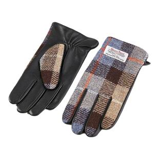 哈里斯harris tweed羊毛粗花呢手套男冬季加绒保暖真皮触屏皮手套