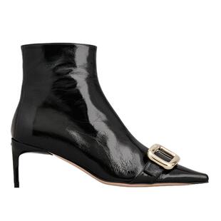 【礼物】Roger Vivier/RV女鞋Viv Canard金属扣细跟皮革短靴