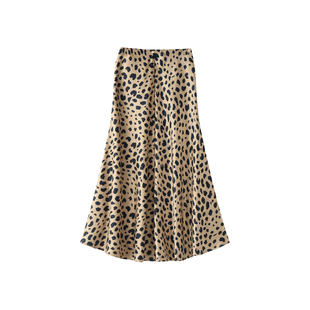Into Fiction 猎豹女孩松紧腰豹纹仿醋酸缎光泽感长款显瘦半身裙