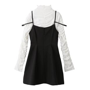 SNIDEL春夏款纯棉褶皱打底衫吊带连衣裙两件套SWFO241076