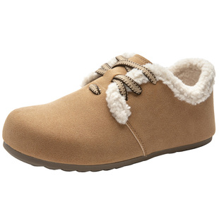 大东女鞋加绒勃肯鞋2025冬季新款博肯鞋平底单鞋保暖棉鞋女毛毛鞋