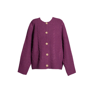 弥爱原创《日落暖糖》加厚款法式学院风宽松麻花粗线羊毛衣外套冬