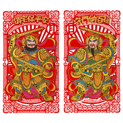 2026新年大门门神绒布自粘门贴尉迟恭秦叔宝马年过年春节镇宅门画