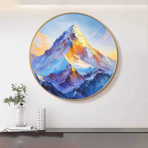 日照金山圆形玄关挂画客餐厅装饰画现代高级感办公室背靠金山壁画