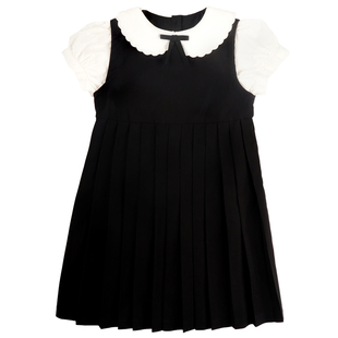 女童夏季连衣裙2025新款儿童假两件短袖百褶裙学院风礼服裙演出服