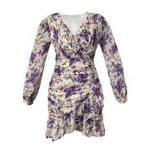 雪纺碎花连衣裙女夏2026新款温柔风小个子V领不规则包臀短款裙子