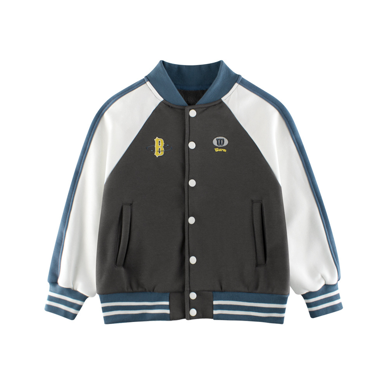 外贸中大童外套加绒男棒球服开衫