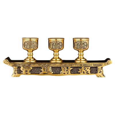 黄铜招财进宝地主贡台铜酒杯圣水