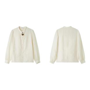 PIT复古法式纯色飘带蝴蝶结设计感衬衫女2025春新款长袖通勤上衣