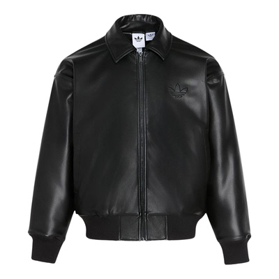 阿迪达斯男装2026春季款仿皮加绒保暖宽松翻领运动夹克外套IA7525