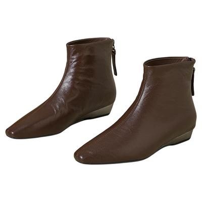 【头层羊皮】星期六尖头马丁靴女鞋短款瘦瘦靴冬粗跟气质切尔西靴