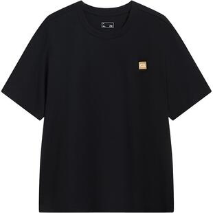 李宁短袖男士官方夏季半袖简约盐系情侣装黑色体恤纯棉运动T恤女