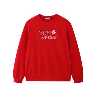 ELLE Active本命马年新春红色卫衣女质感刺绣圆领套头衫长袖上衣
