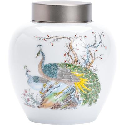 苏氏陶瓷中式风七彩孔雀储物罐