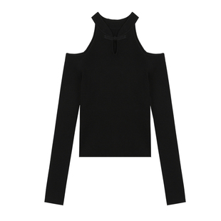 NEVA HU 月光诗集 新中式盘扣针织衫女露肩气质挂脖长袖t恤上衣