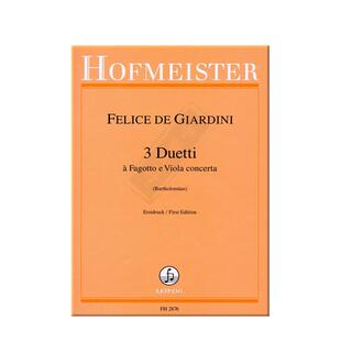贾迪尼 二重奏三首 巴松管和中提琴 德国霍夫曼斯特原版乐谱书 Giardini 3 Duetti for Bassoon and Viola FH2876