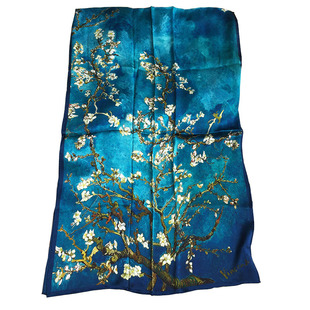 定制中国风礼品推荐真丝控杏花梵高油画丝巾桑蚕丝长款围巾女披肩