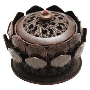 莲花香炉家用室内檀沉香熏香炉仿古铜香薰炉藏式供佛盘香炉焚香器