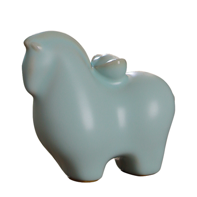 汝窑小唐马马上有钱茶宠摆件