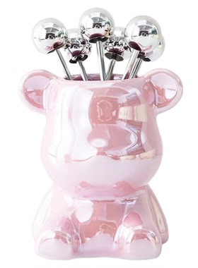 北欧陶瓷电镀小熊水果叉