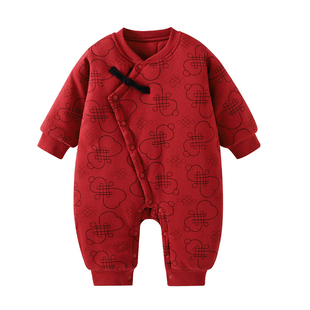 翘脚鸭婴儿衣服拜年服冬季外出棉服120g夹棉宝宝连体衣加厚保暖