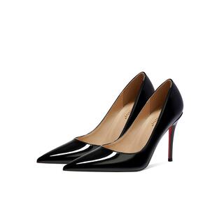 欧美尖头单鞋中跟浅口单鞋女细跟裸色CL红底高跟鞋久站不累工作鞋