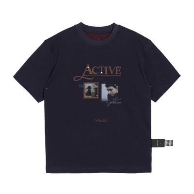 HOMME DE MODE 手工串珠微宽T恤复古做旧水洗日系短袖体恤上衣潮