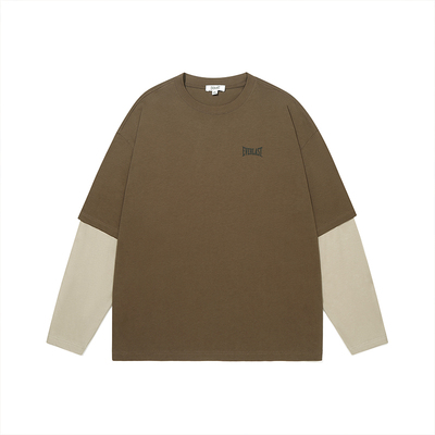 美国EVERLAST拳击高街运动纯棉oversize撞色拼接款假两件长袖T恤