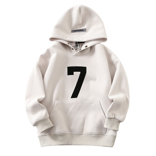 儿童装纯色华棉连带帽卫衣男童字母帽衫打底上衣春秋季款新品2025