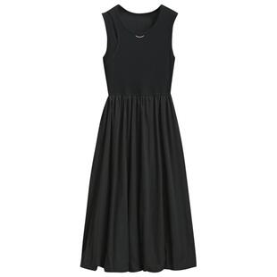 白色针织拼接无袖背心连衣裙女2026夏季新款收腰水母花苞蓬蓬长裙