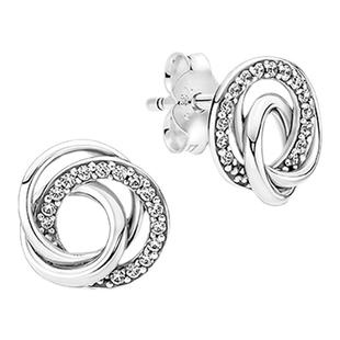 Pandora潘多拉亲情永恒耳钉925银圆形设计精致洋气礼物