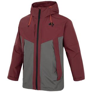 阿迪达斯外套男款2026冬季新款运动服酒红色拼接连帽宽松休闲夹克